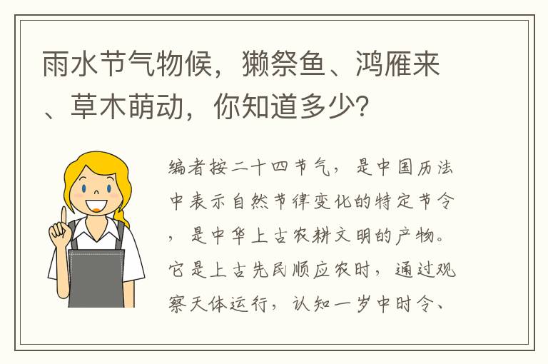 雨水节气物候，獭祭鱼、鸿雁来、草木萌动，你知道多少？