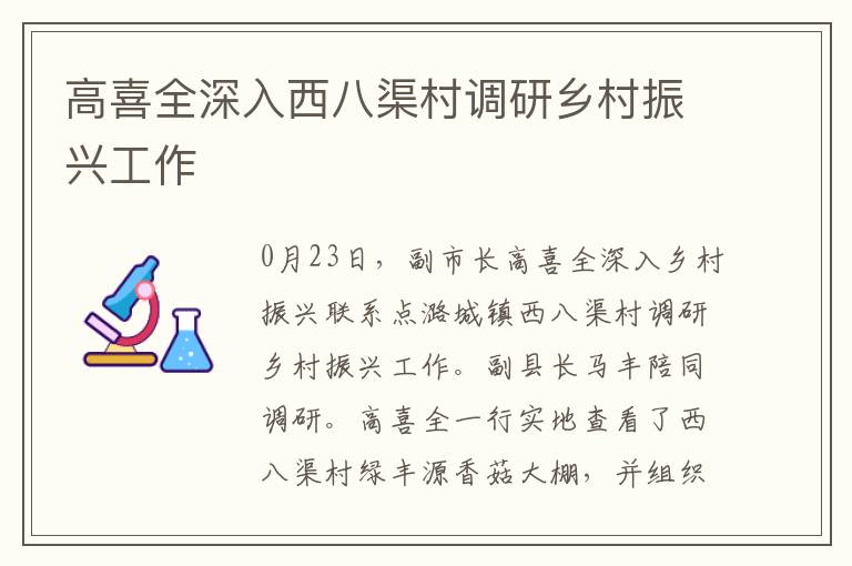 高喜全深入西八渠村調研鄕村振興工作