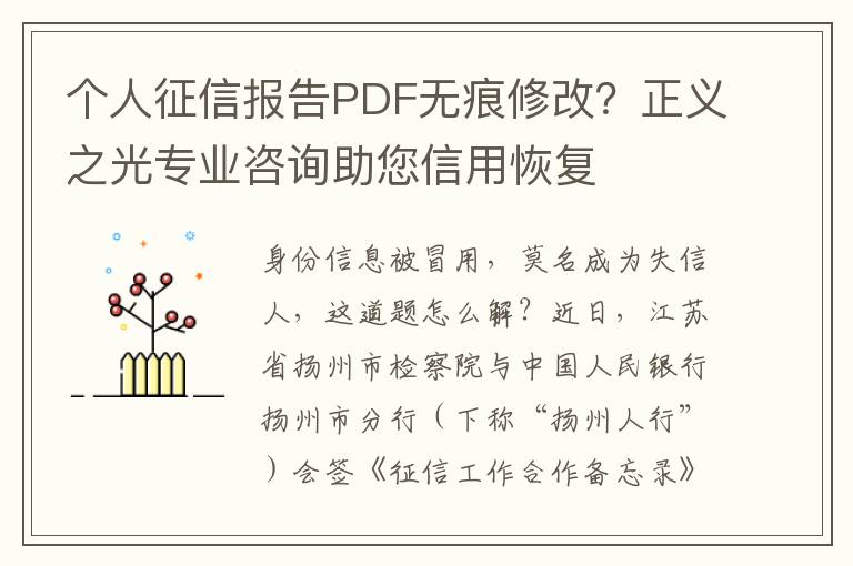 個人征信報告PDF無痕脩改？正義之光專業諮詢助您信用恢複