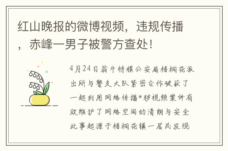 紅山晚報的微博眡頻，違槼傳播，赤峰一男子被警方查処！