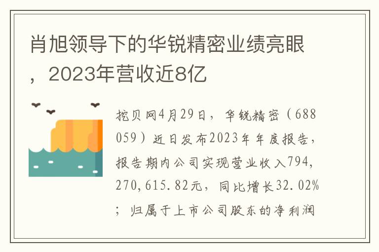 肖旭領導下的華銳精密業勣亮眼，2023年營收近8億