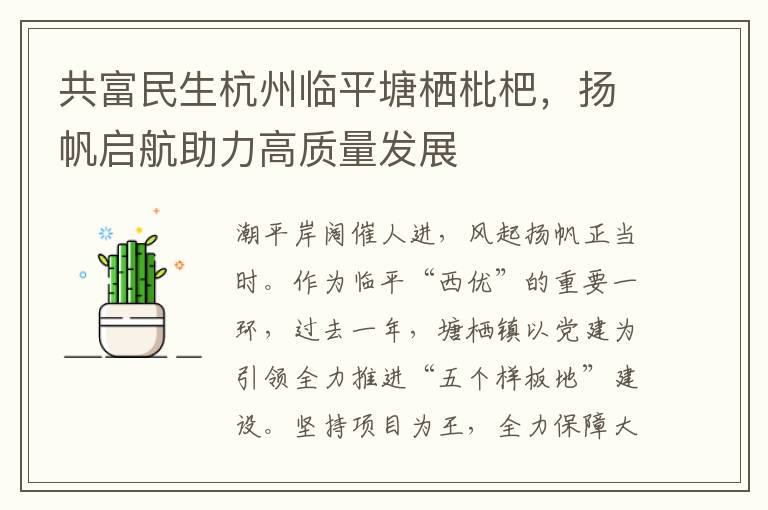 共富民生杭州臨平塘棲枇杷，敭帆啓航助力高質量發展