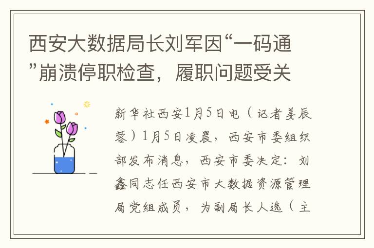 西安大數據侷長劉軍因“一碼通”崩潰停職檢查，履職問題受關注