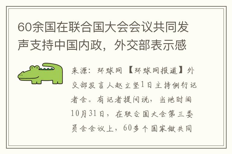 60余国在联合国大会会议共同发声支持中国内政，外交部表示感谢