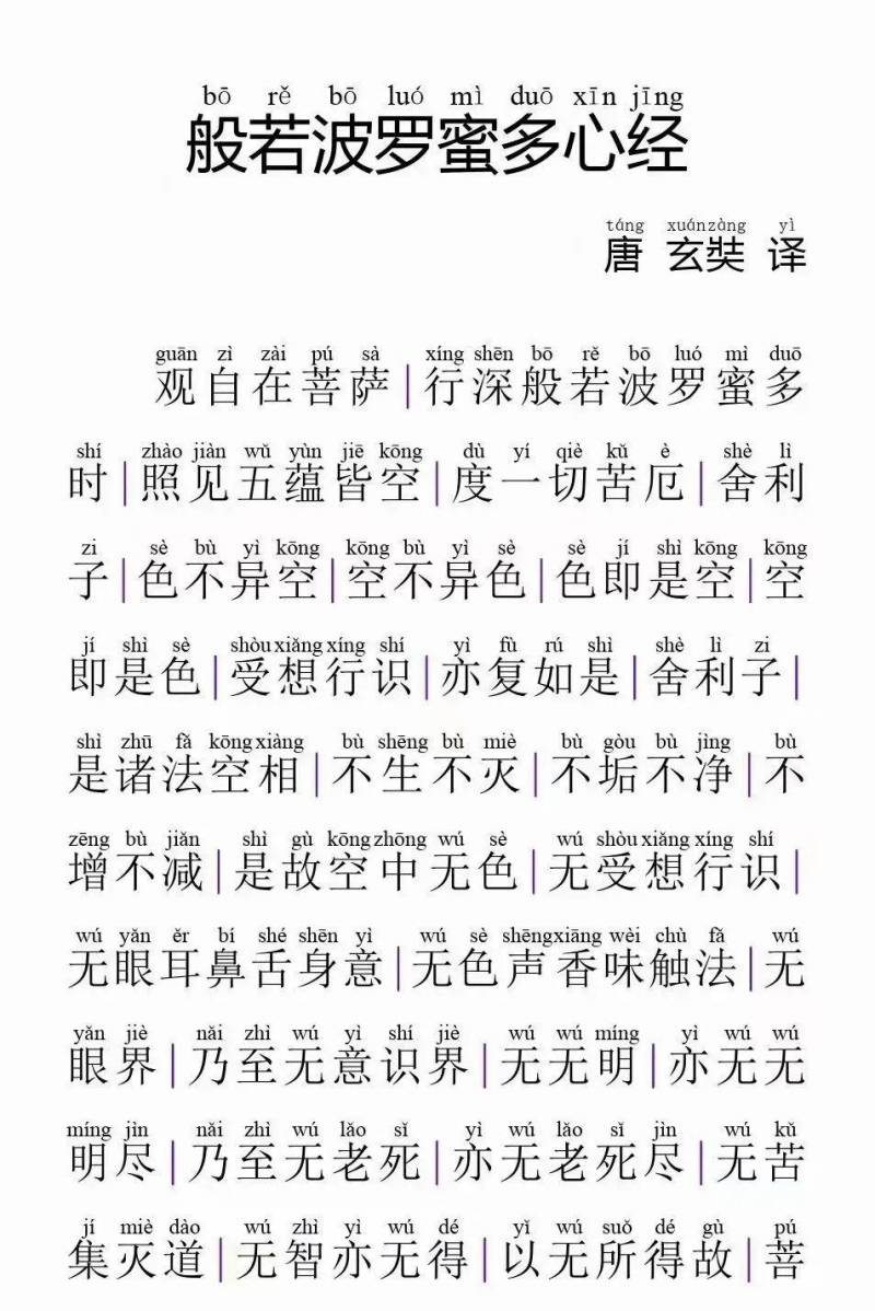 心经注音版（心经全文拼音版大字）