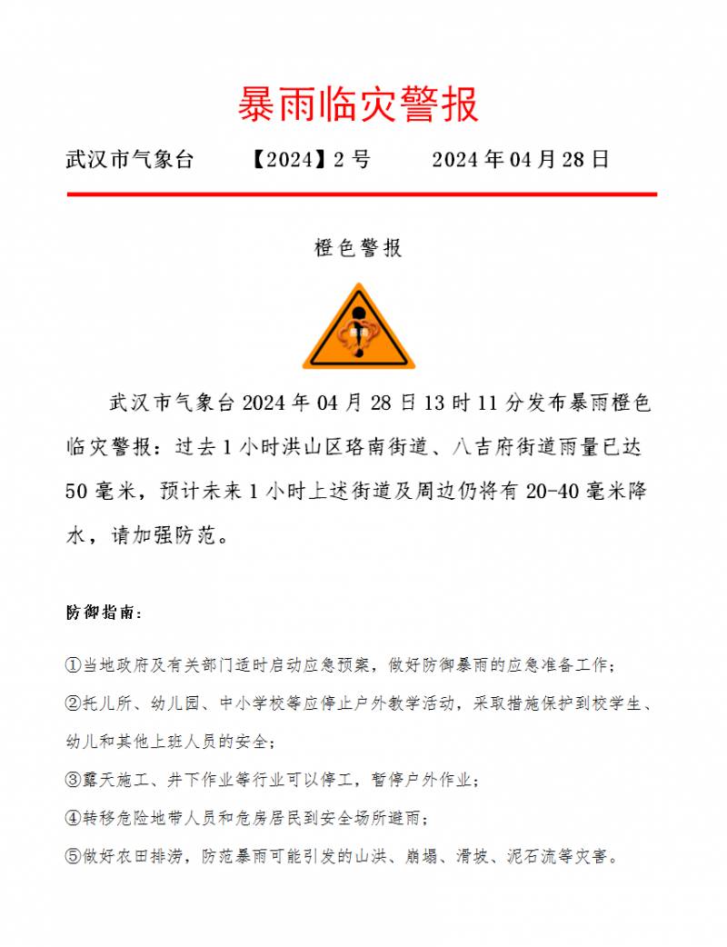 武汉气象的微博，午后急降暴雨，出行需谨慎！