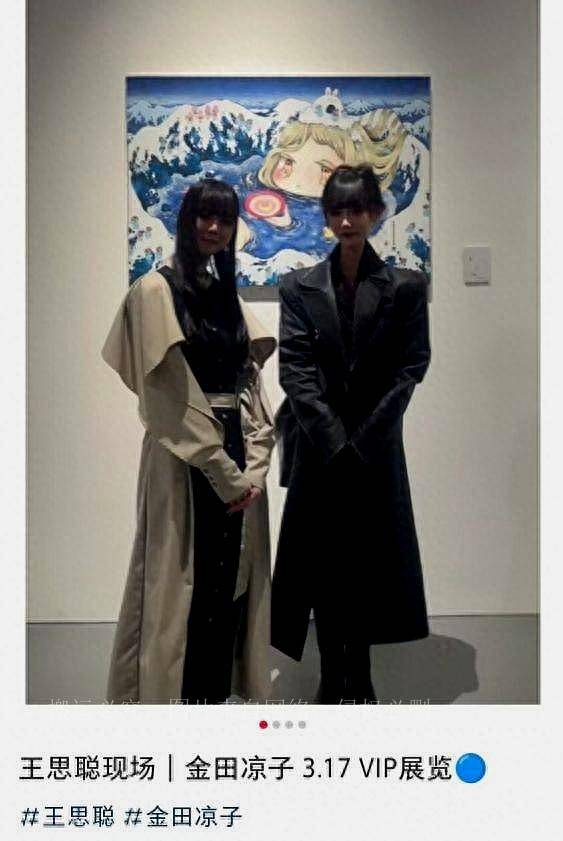 金田涼子微博更新，与王思聪同框艺术展，两人状态对比引关注
